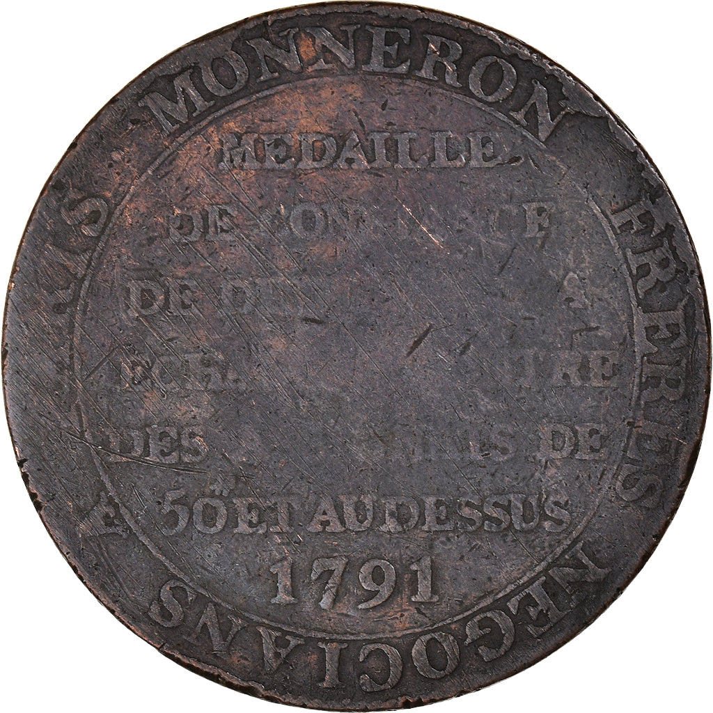 Coin, France, 2 Sols, 1791, Birmingham, Monneron, VF(20-25), Bronze, KM:Tn23