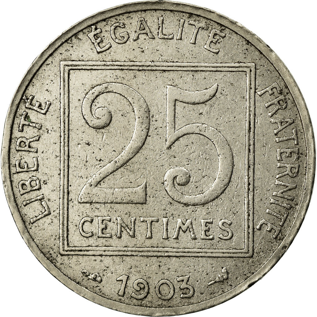 Moneta, Francia, Patey, 25 Centimes, 1903, Paris, BB, Nichel, KM:855