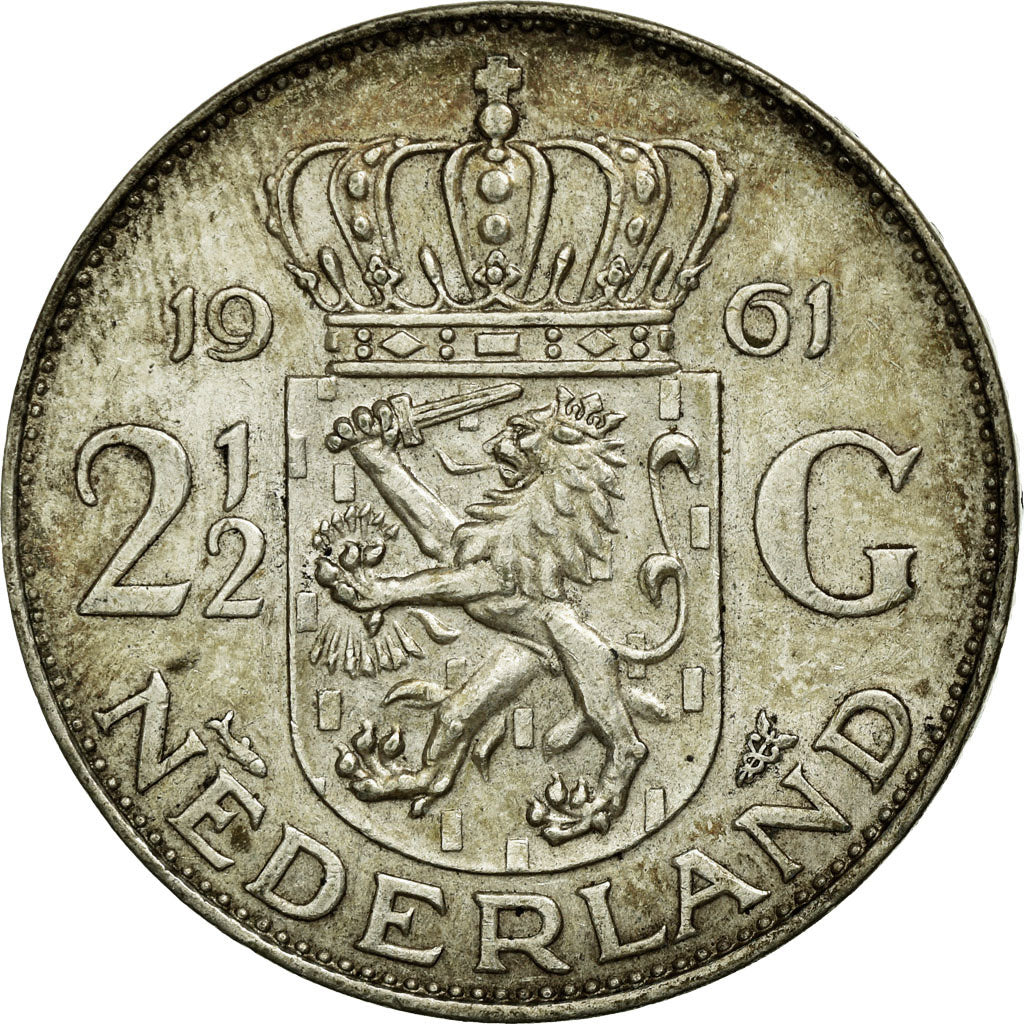 Moeda, Países Baixos, Juliana, 2-1/2 Gulden, 1961, EF(40-45), Prata, KM:185