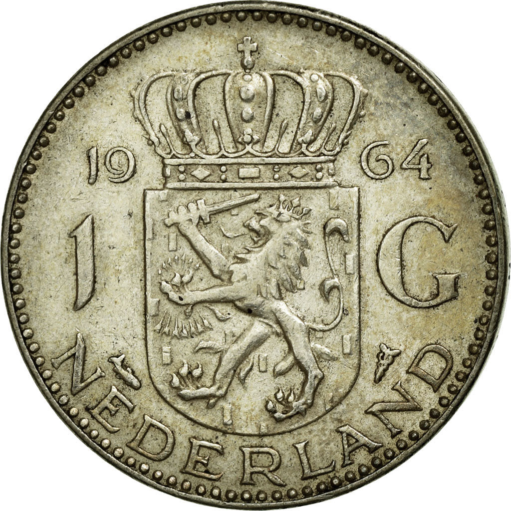 Moeda, Países Baixos, Juliana, Gulden, 1964, EF(40-45), Prata, KM:184