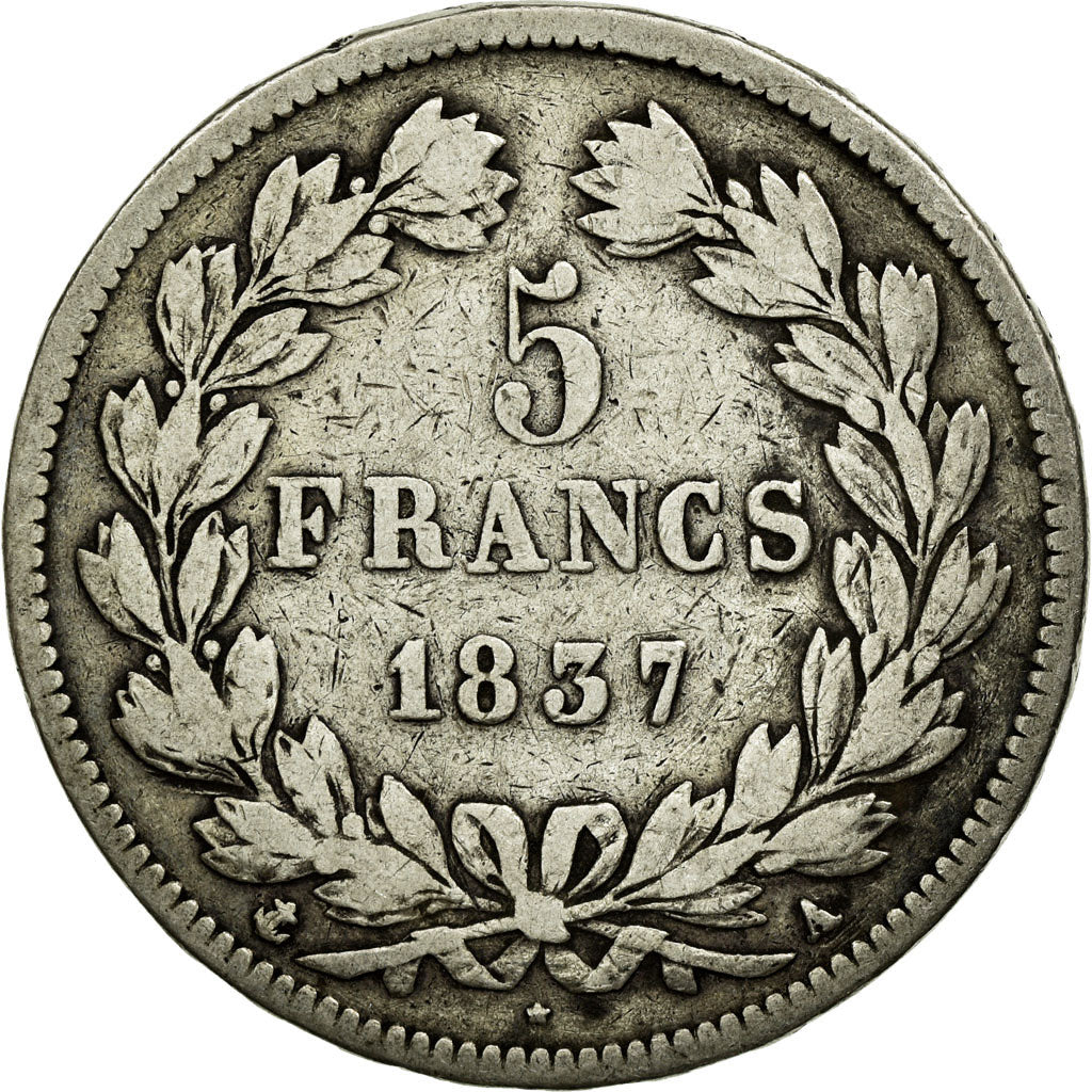 Coin, France, Louis-Philippe, 5 Francs, 1837, Paris, VF(30-35), Silver