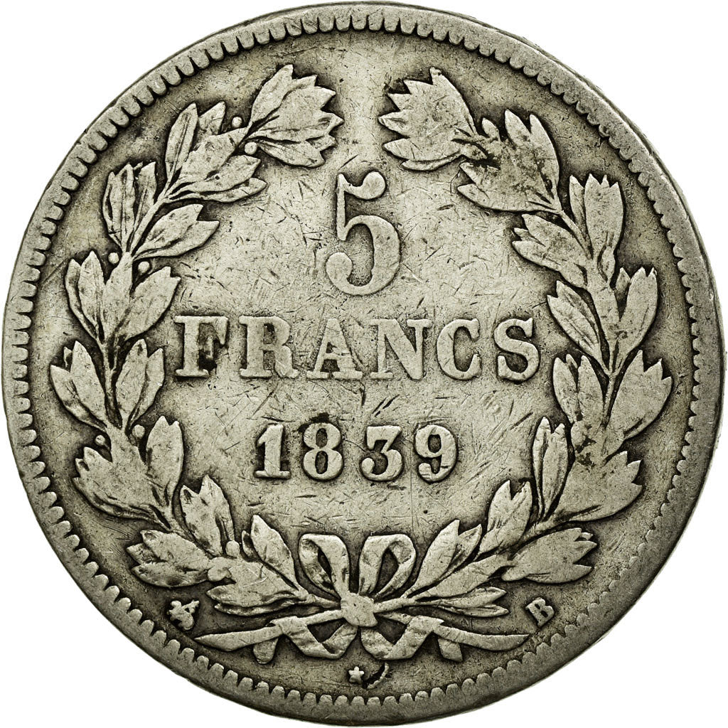 Monnaie, France, Louis-Philippe, 5 Francs, 1839, Rouen, TB, Argent, KM:749.2