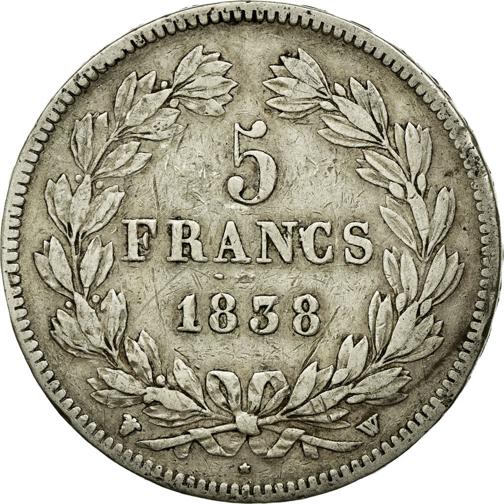 Coin, France, Louis-Philippe, 5 Francs, 1838, Lille, EF(40-45), Silver