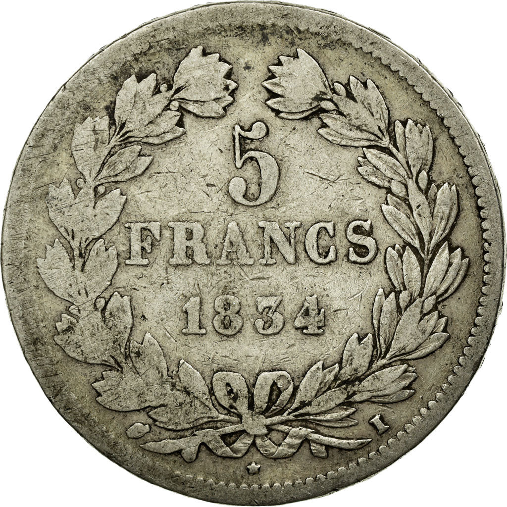 Coin, France, Louis-Philippe, 5 Francs, 1834, Limoges, VF(20-25), Silver