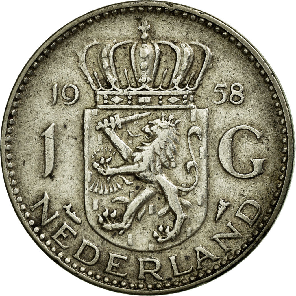 Coin, Netherlands, Juliana, Gulden, 1958, EF(40-45), Silver, KM:184
