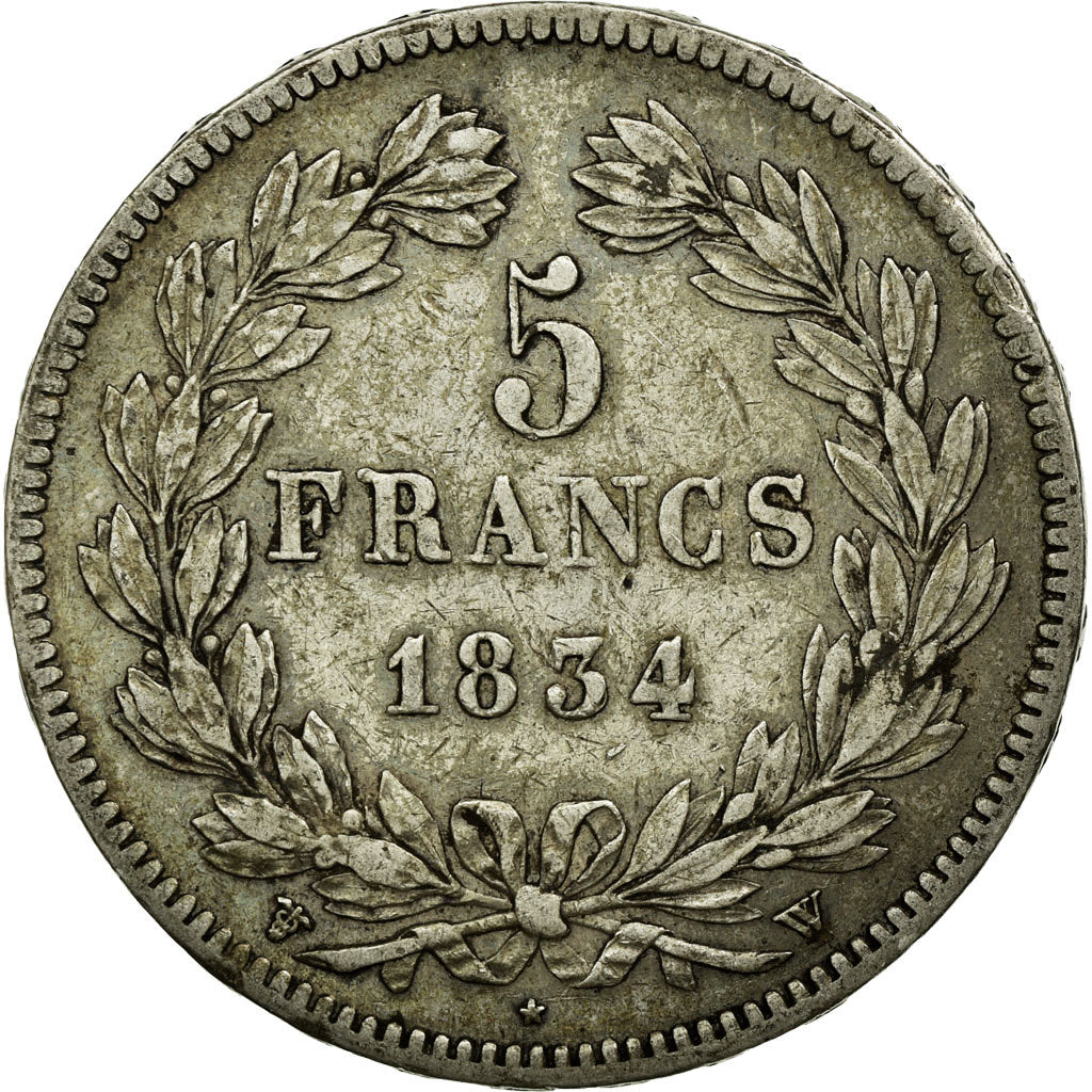Coin, France, Louis-Philippe, 5 Francs, 1834, Lille, EF(40-45), Silver