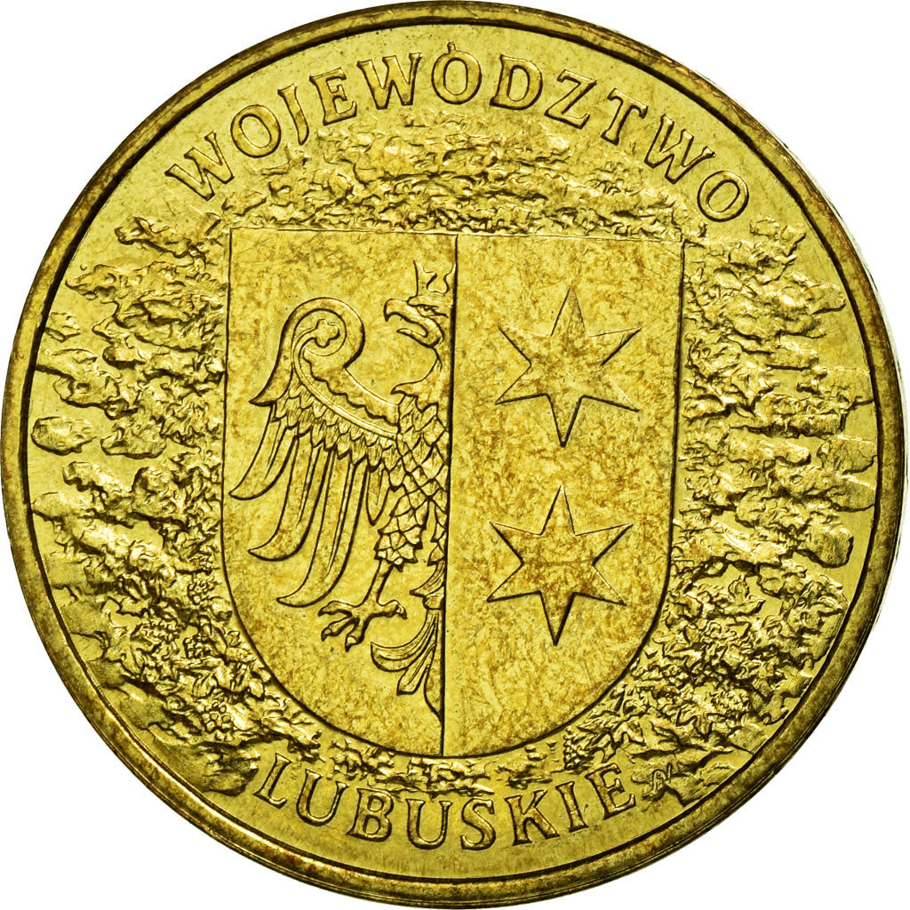 Moneda, Polonia, Lubuskie District, 2 Zlote, 2004, Warsaw, MBC, Latón, KM:486