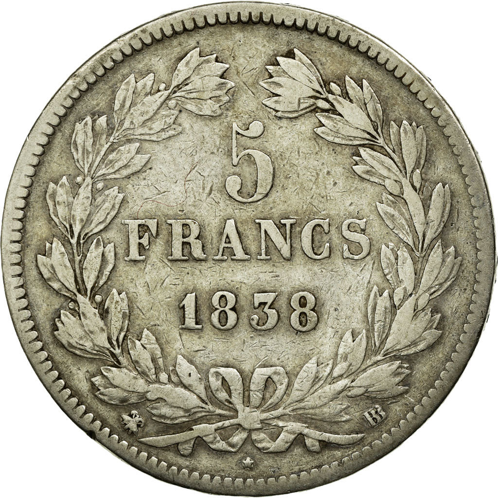 Coin, France, Louis-Philippe, 5 Francs, 1838, Strasbourg, AU(50-53), Silver
