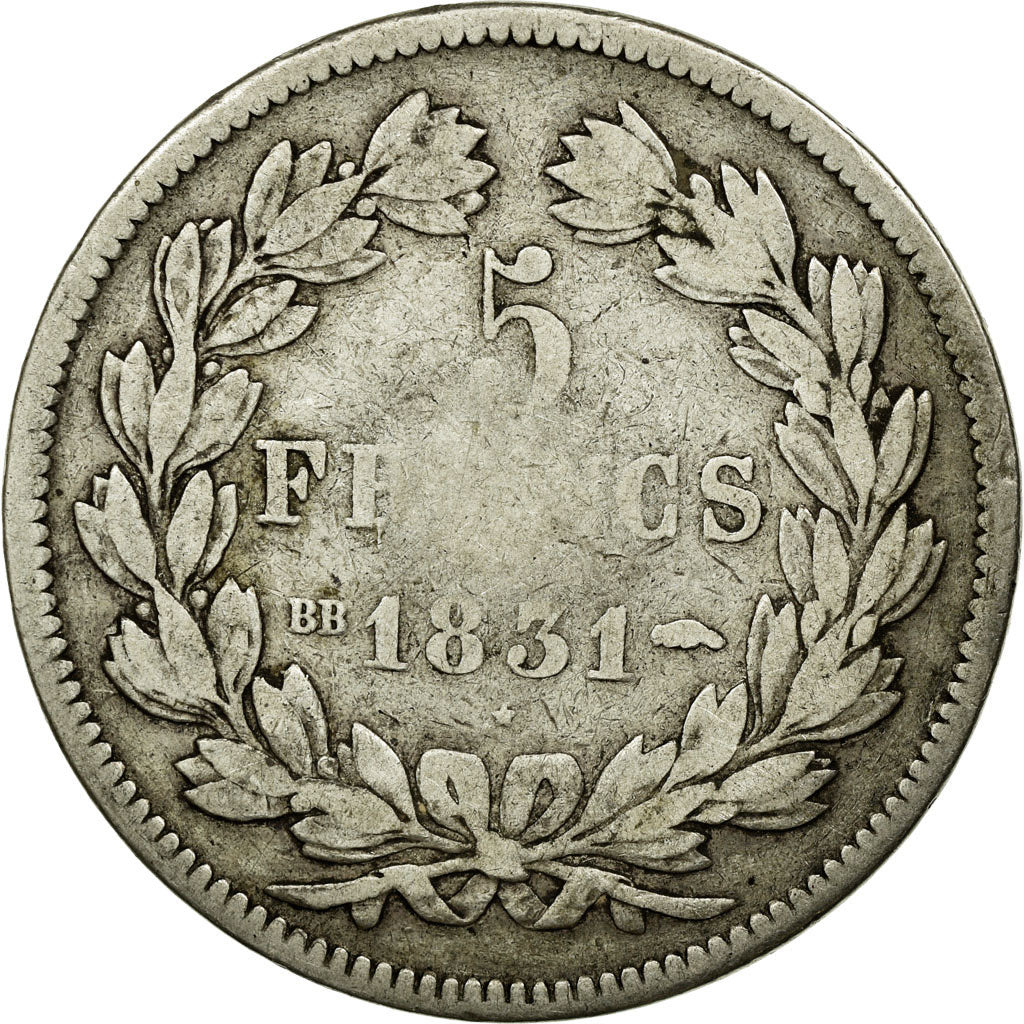 Coin, France, Louis-Philippe, 5 Francs, 1831, Strasbourg, F(12-15), Silver