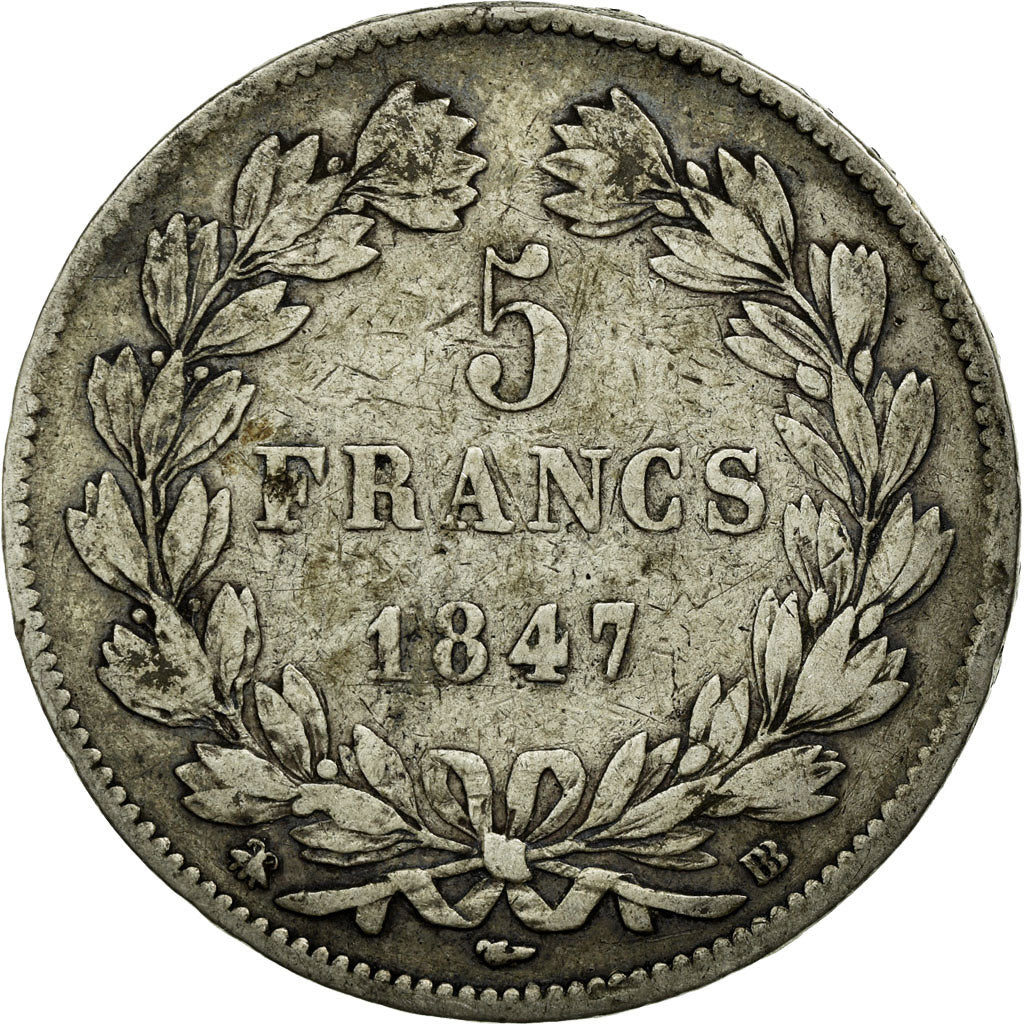 Coin, France, Louis-Philippe, 5 Francs, 1847, Strasbourg, VF(30-35), Silver