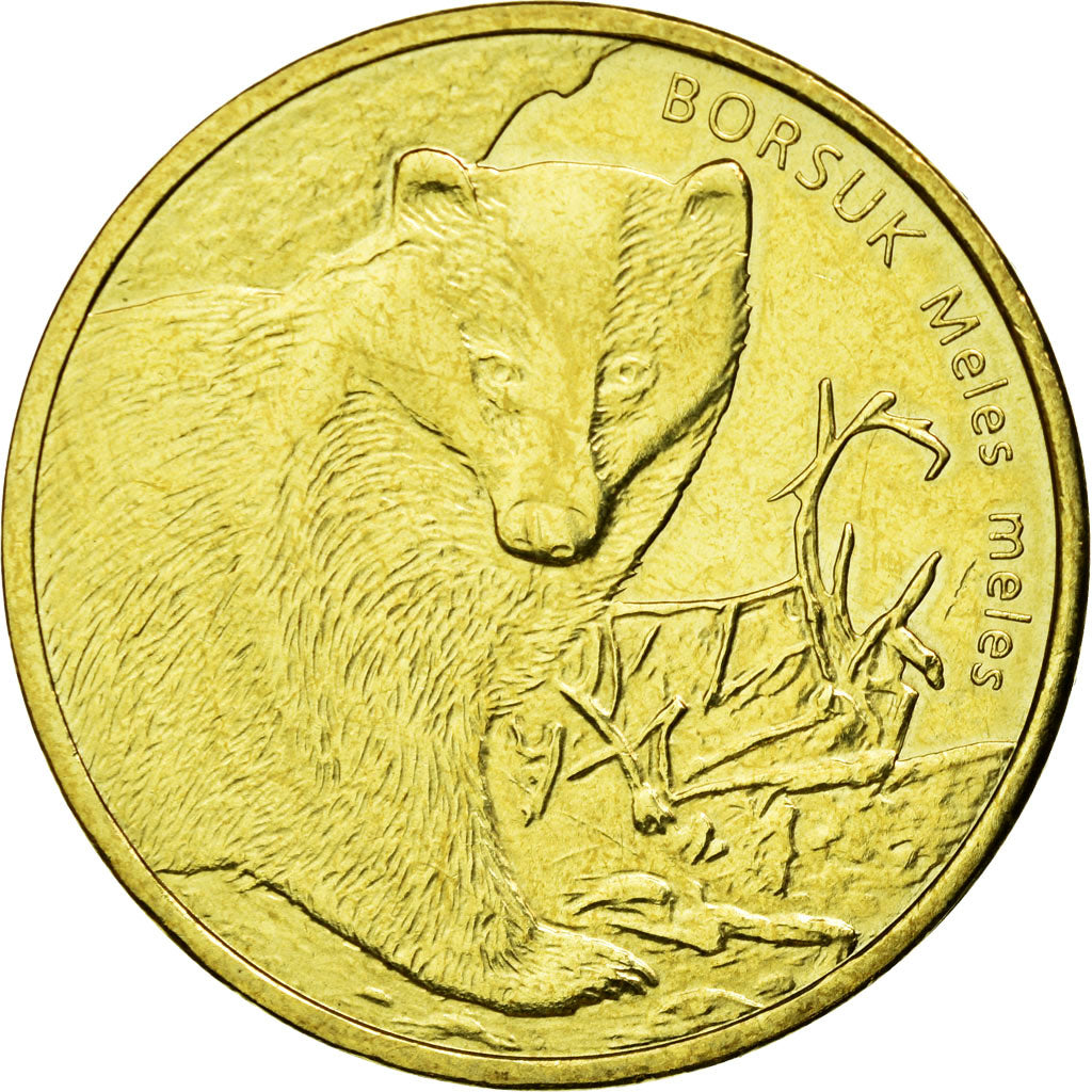 Coin, Poland, Borsuk, 2 Zlote, 2011, Warsaw, AU(55-58), Brass, KM:762