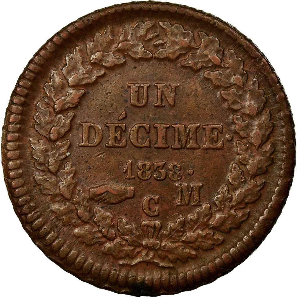 Moneta, Monaco, Honore V, Decime, 1838, Monaco, AU(50-53), Mosiądz, KM:97.1a