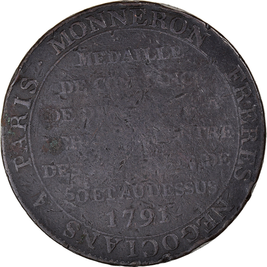 Coin, France, 2 Sols, 1791, Birmingham, Monneron, VF(20-25), Bronze, KM:Tn23