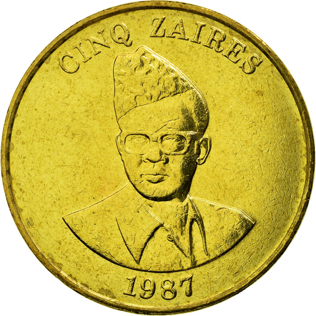 Coin, Zaire, 5 Zaïres, 1987, EF(40-45), Brass, KM:14