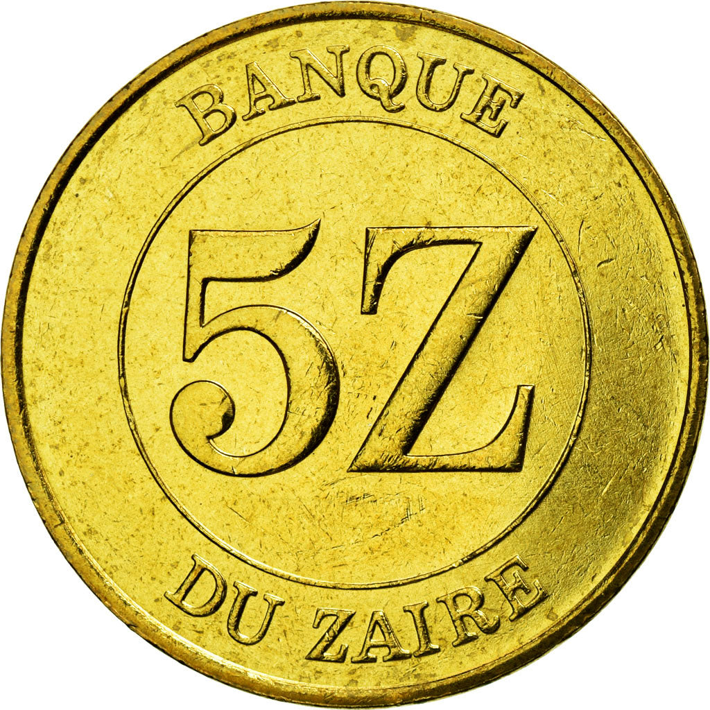 Coin, Zaire, 5 Zaïres, 1987, EF(40-45), Brass, KM:14