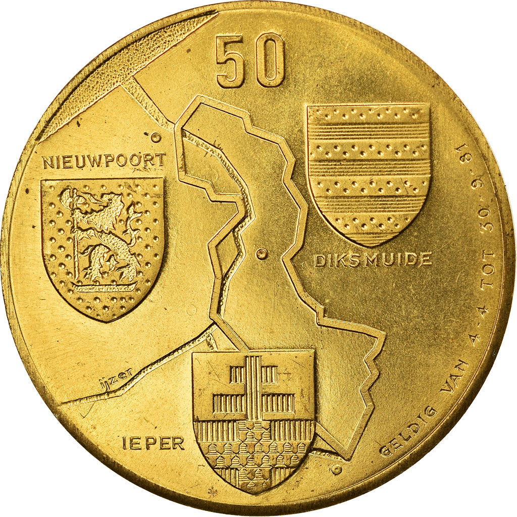 België, Medaille, 50 Frontroute, Nieuwpoort, Diksmuide, Ieper, 1981, UNC-