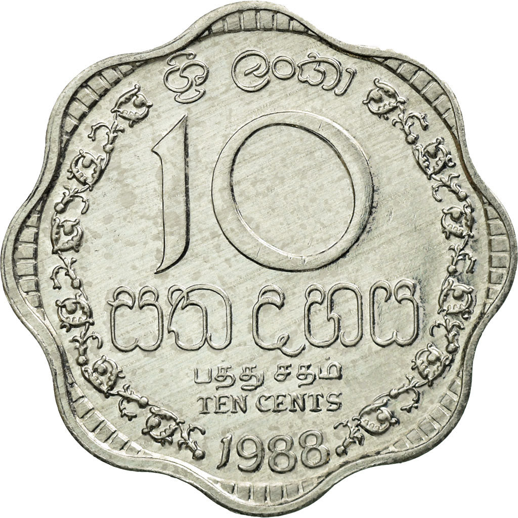 Moeda, Sri Lanka, 10 Cents, 1988, AU(55-58), Alumínio, KM:140a