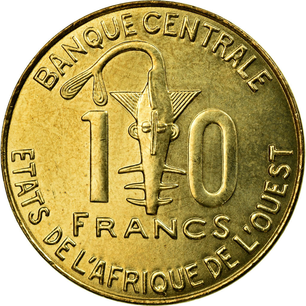 Coin, West African States, 10 Francs, 2005, AU(55-58), Aluminum-Bronze, KM:10