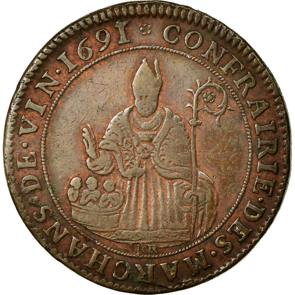 France, Token, Royal, 1691, VF(30-35), Copper, Feuardent:5397