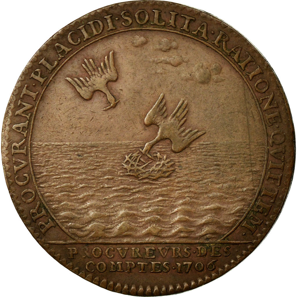 France, Token, Justice, 1706, AU(55-58), Copper, Feuardent:1816