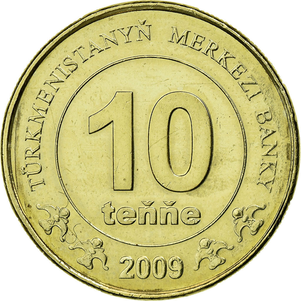 Coin, Turkmanistan, 10 Tenge, 2009, AU(55-58), Brass, KM:98