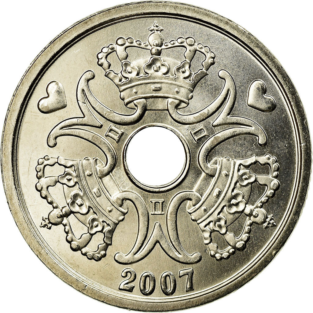 Coin, Denmark, Margrethe II, 2 Kroner, 2007, Brondby, MS(63), Copper-nickel