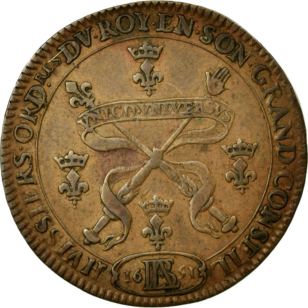 France, Token, Royal, 1651, AU(50-53), Copper, Feuardent:387