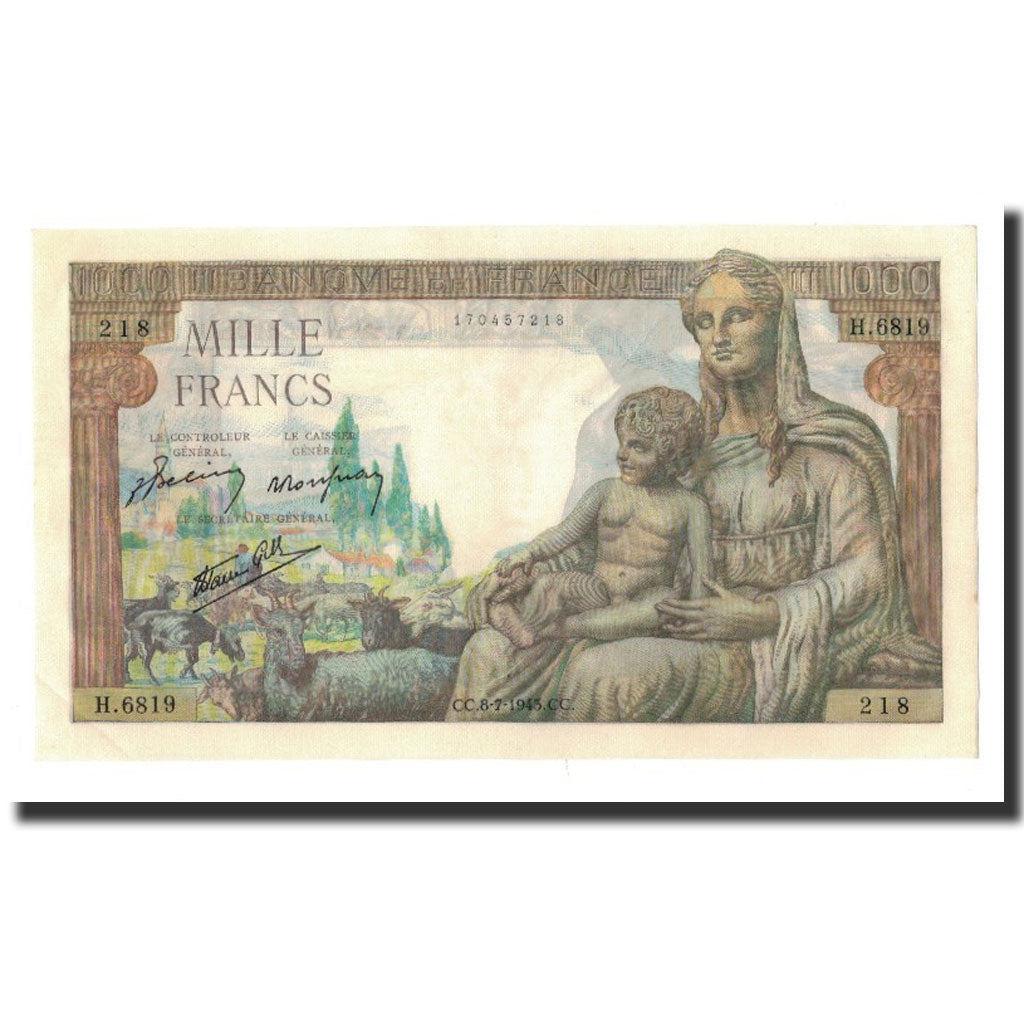 Francja, 1000 Francs, Déesse Déméter, 1943-07-08, H.6819, UNC(63)