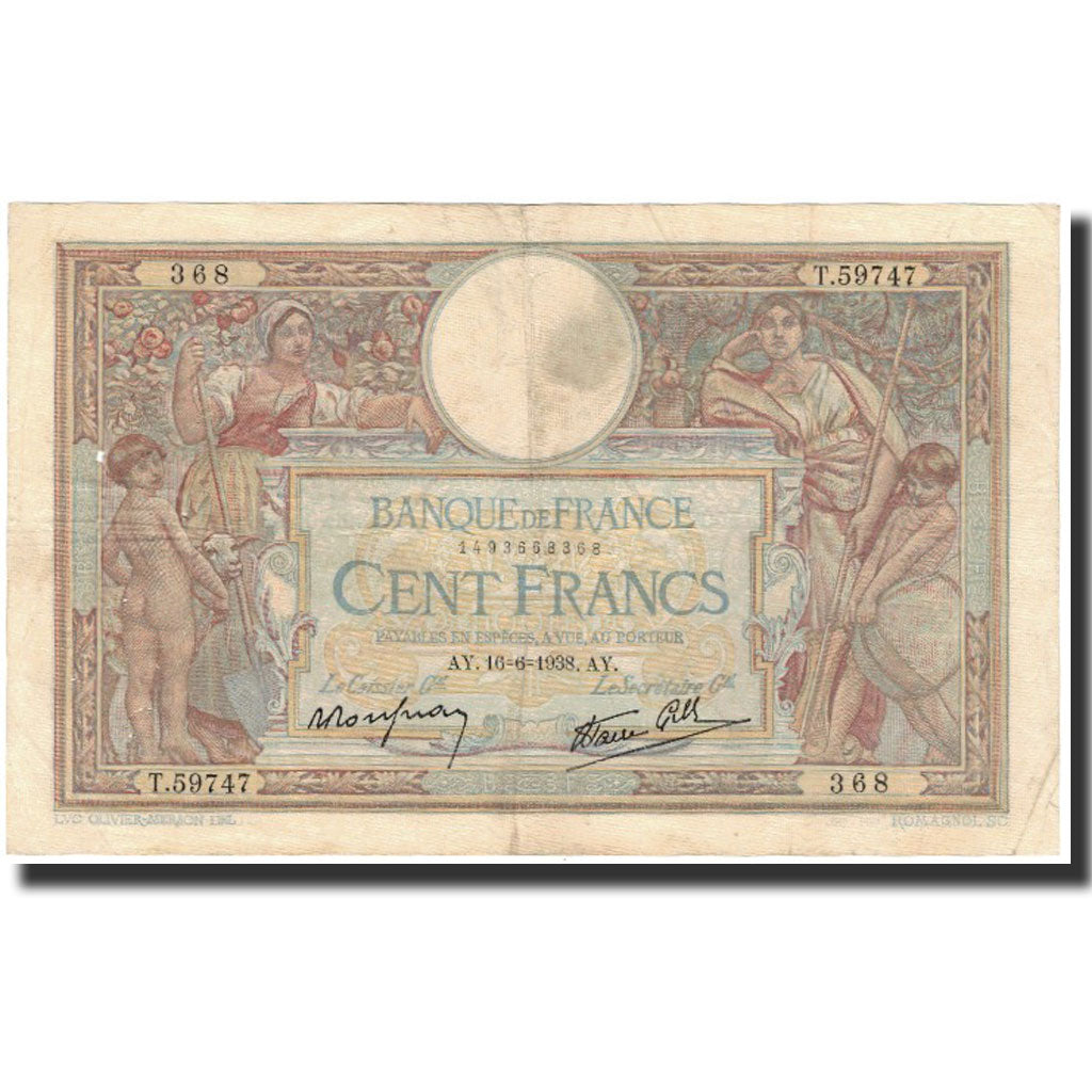 France, 100 Francs, 1938-06-16, VF(30-35), Fayette:25.23, KM:86b