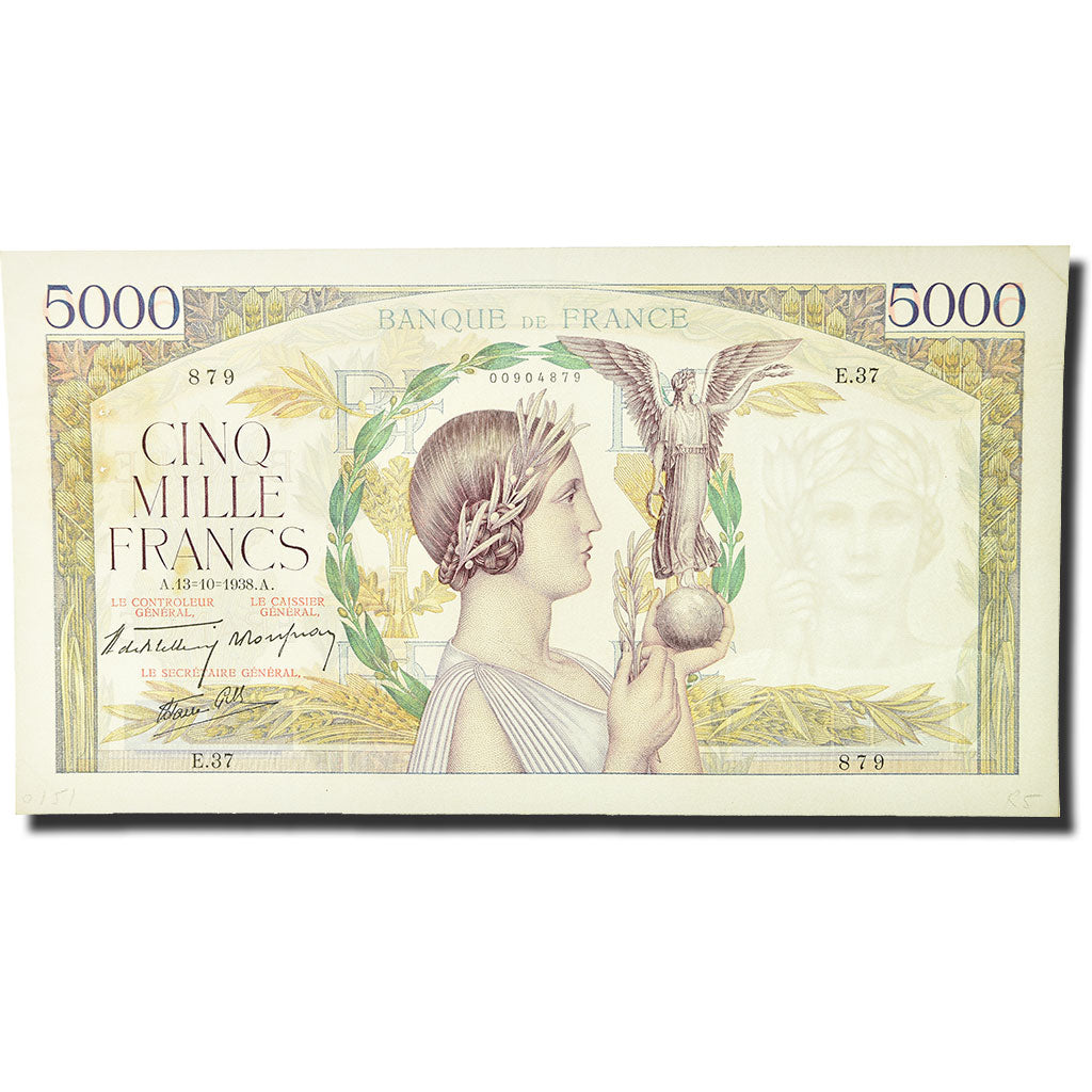 France, 5000 Francs, Victoire, 1938-10-13, E.37, AU(55-58)