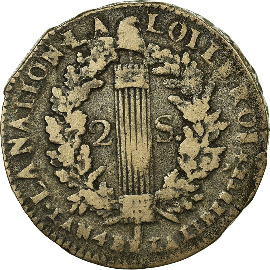 Moneta, Francia, 2 sols françois, 2 Sols, 1792, Orléans, BB, Bronzo