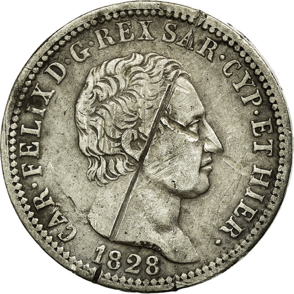 Münze, Italien Staaten, SARDINIA, Carlo Felice, Lira, 1828, Torino, S, Silber