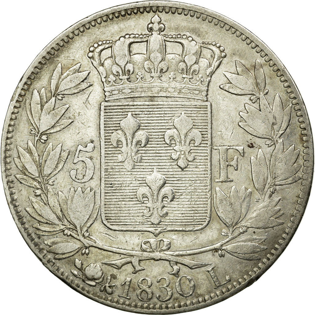 Coin, France, Charles X, 5 Francs, 1830, Bayonne, VF(30-35), Silver, KM:728.8