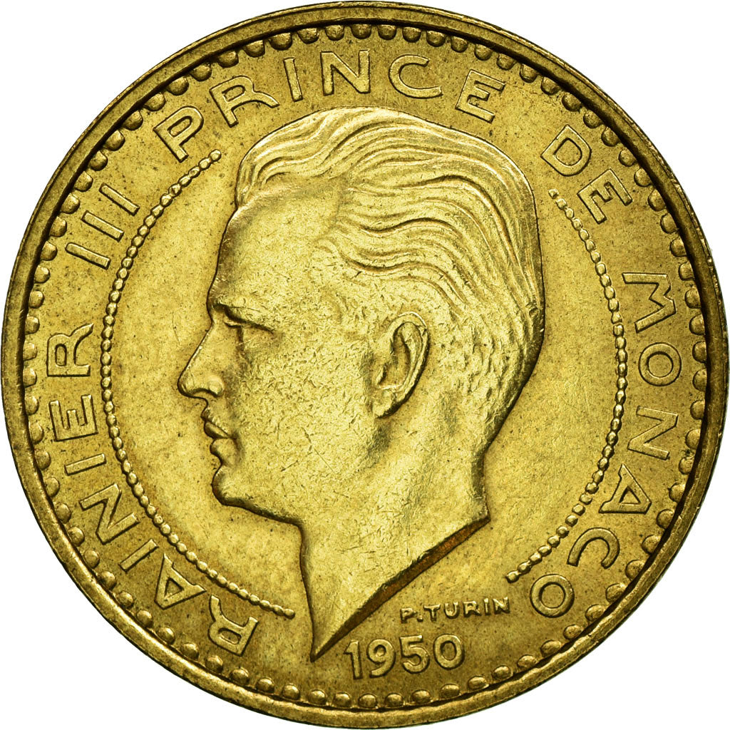 Coin, Monaco, Rainier III, 50 Francs, Cinquante, 1950, AU(55-58)
