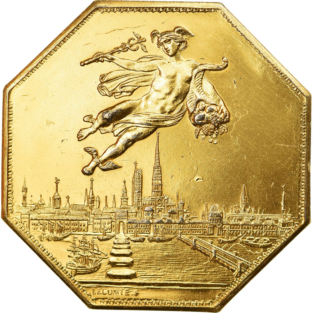 France, Token, Chambre de Commerce de Rouen, 1802, Lecomte, AU(50-53), Vermeil