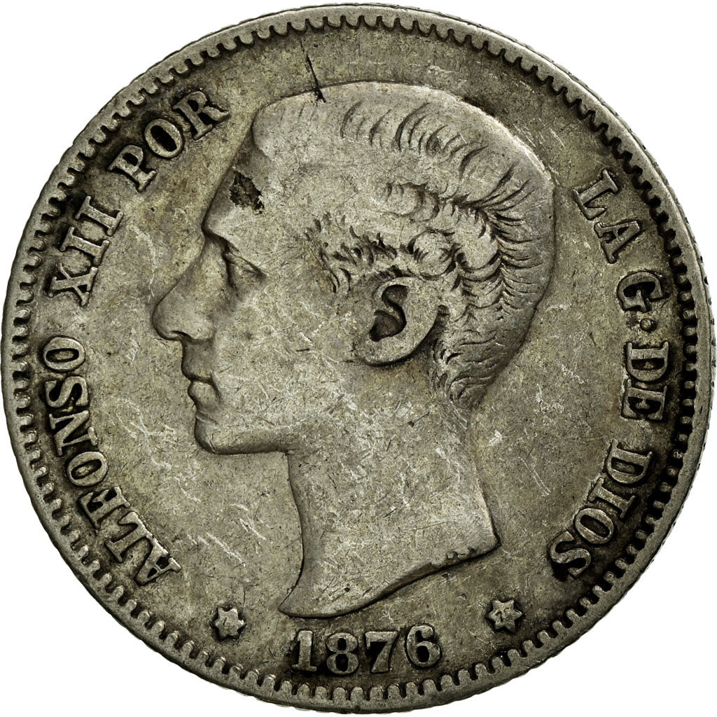 Munten, Spanje, Alfonso XII, Peseta, 1876, Madrid, FR+, Zilver, KM:672