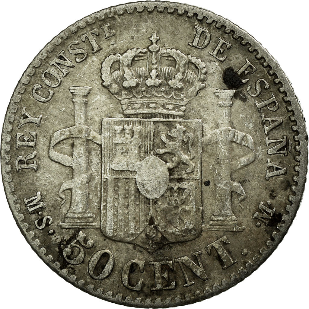 Coin, Spain, Alfonso XII, 50 Centimos, 1881, Madrid, EF(40-45), Silver, KM:685