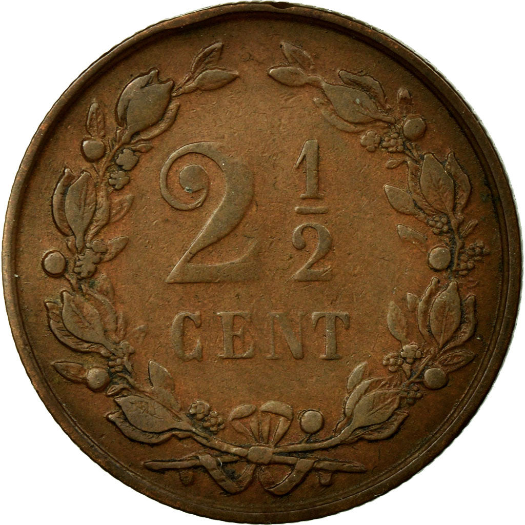 Coin, Netherlands, Wilhelmina I, 2-1/2 Cent, 1890, EF(40-45), Bronze, KM:108.2