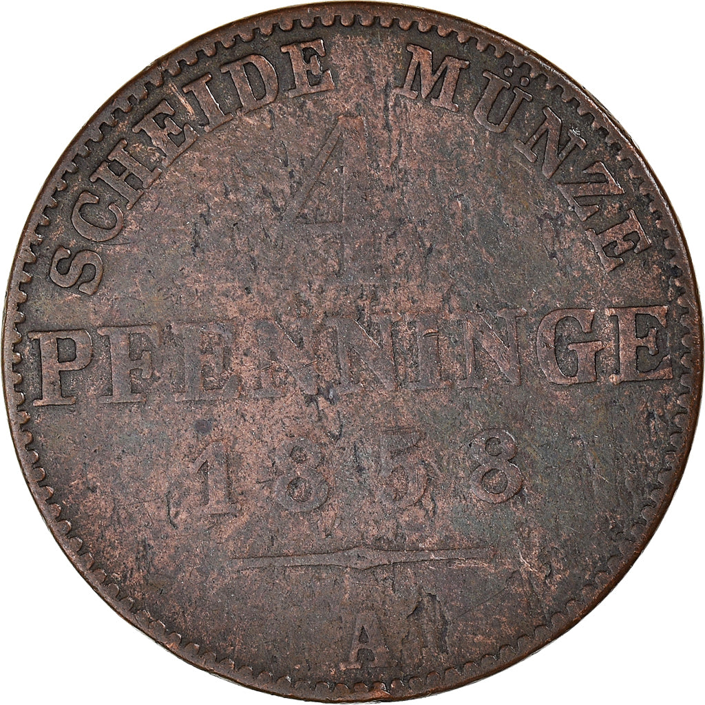 Coin, German States, Royaume de Prusse, 4 Pfenninge, 1858, Berlin, VF(20-25)