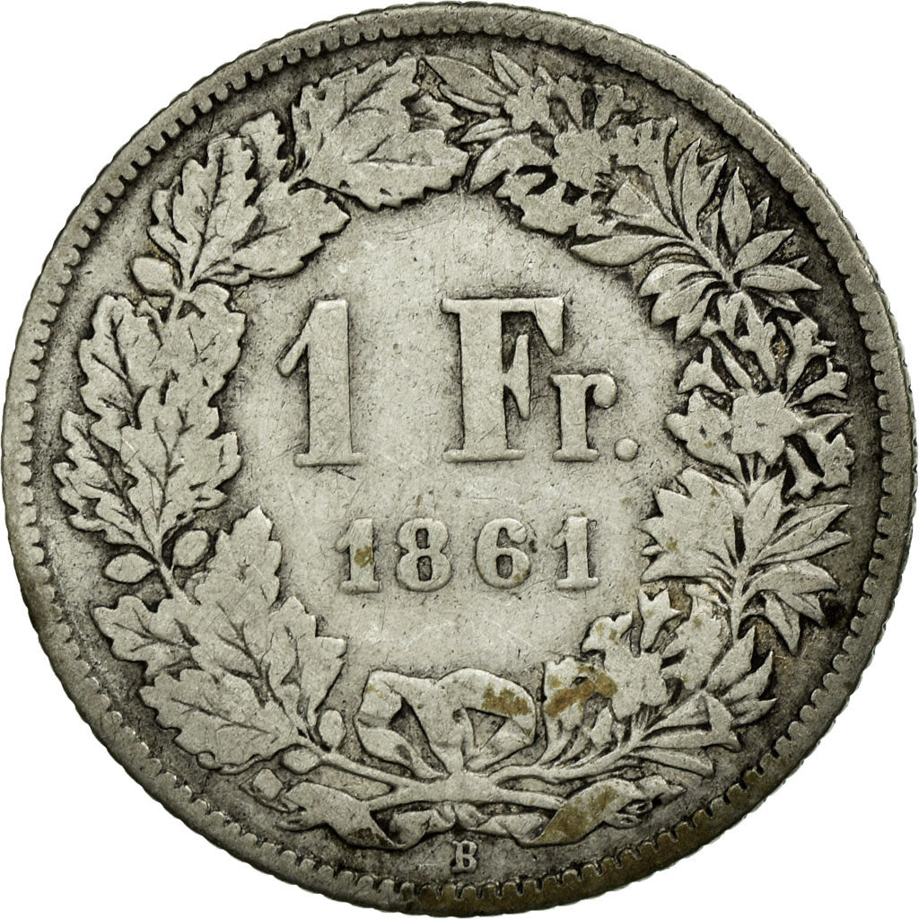 Coin, Switzerland, Franc, 1861, Bern, VF(30-35), Silver, KM:9a