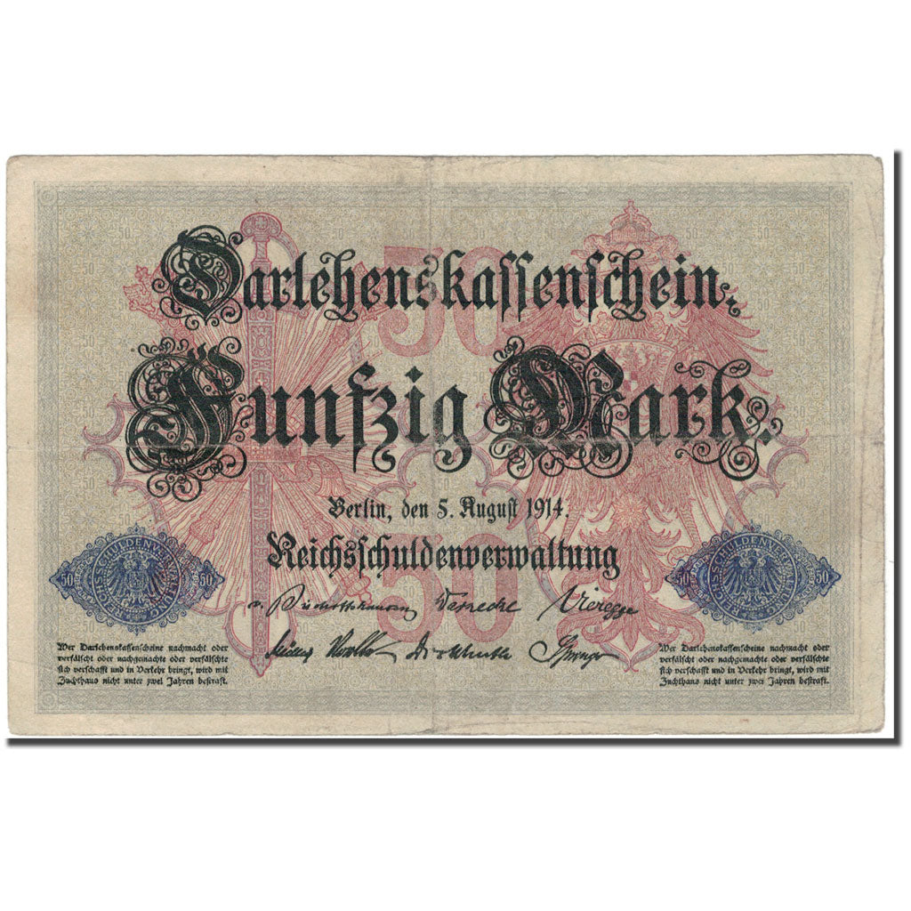 Geldschein, Deutschland, 50 Mark, 1914-08-05, KM:49b, S+