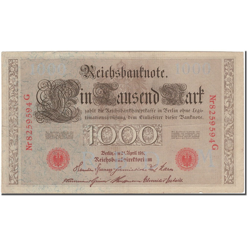 Geldschein, Deutschland, 1000 Mark, 1910-04-21, KM:44b, VZ