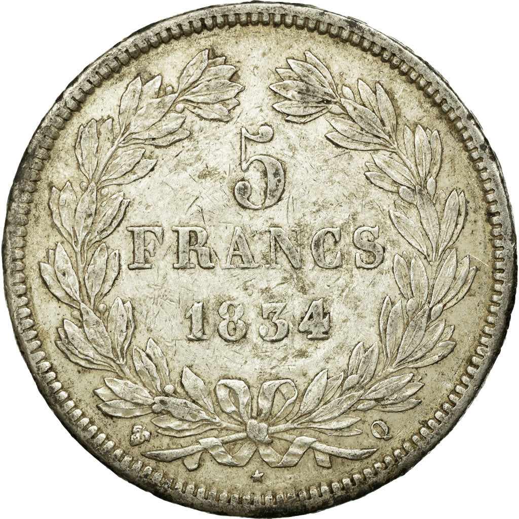 Coin, France, Louis-Philippe, 5 Francs, 1834, Paris, EF(40-45), Silver