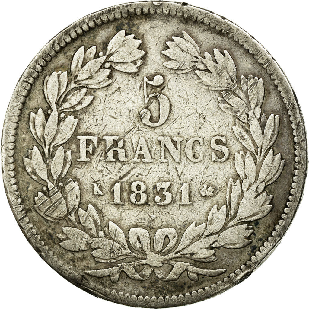 Coin, France, Louis-Philippe, 5 Francs, 1831, Bordeaux, F(12-15), Silver
