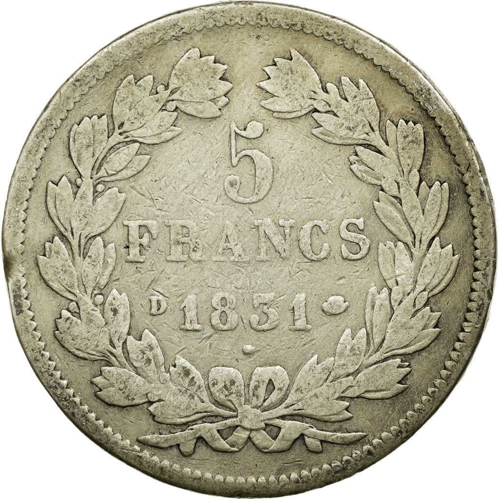 Coin, France, Louis-Philippe, 5 Francs, 1831, Lyon, F(12-15), Silver, KM:745.4