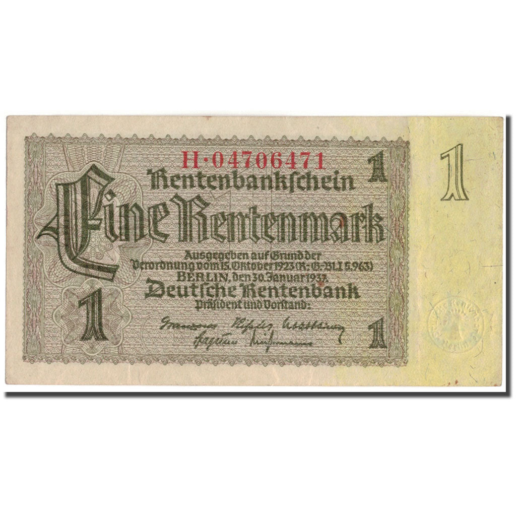 Geldschein, Deutschland, 1 Rentenmark, 1937-01-30, KM:173b, UNZ-