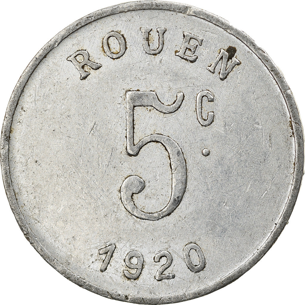 Coin, France, Chambre de Commerce, Rouen, 5 Centimes, 1920, EF(40-45)