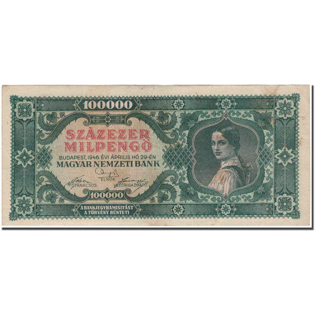 Billete, 100,000 Milpengö, Hungría, 1946-04-29, KM:127, MBC