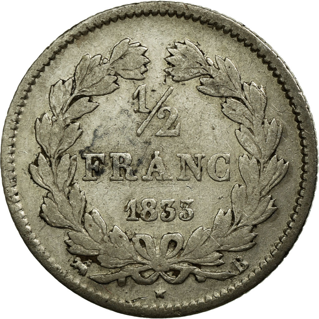 Coin, France, Louis-Philippe, 1/2 Franc, 1833, Rouen, VF(20-25), Silver
