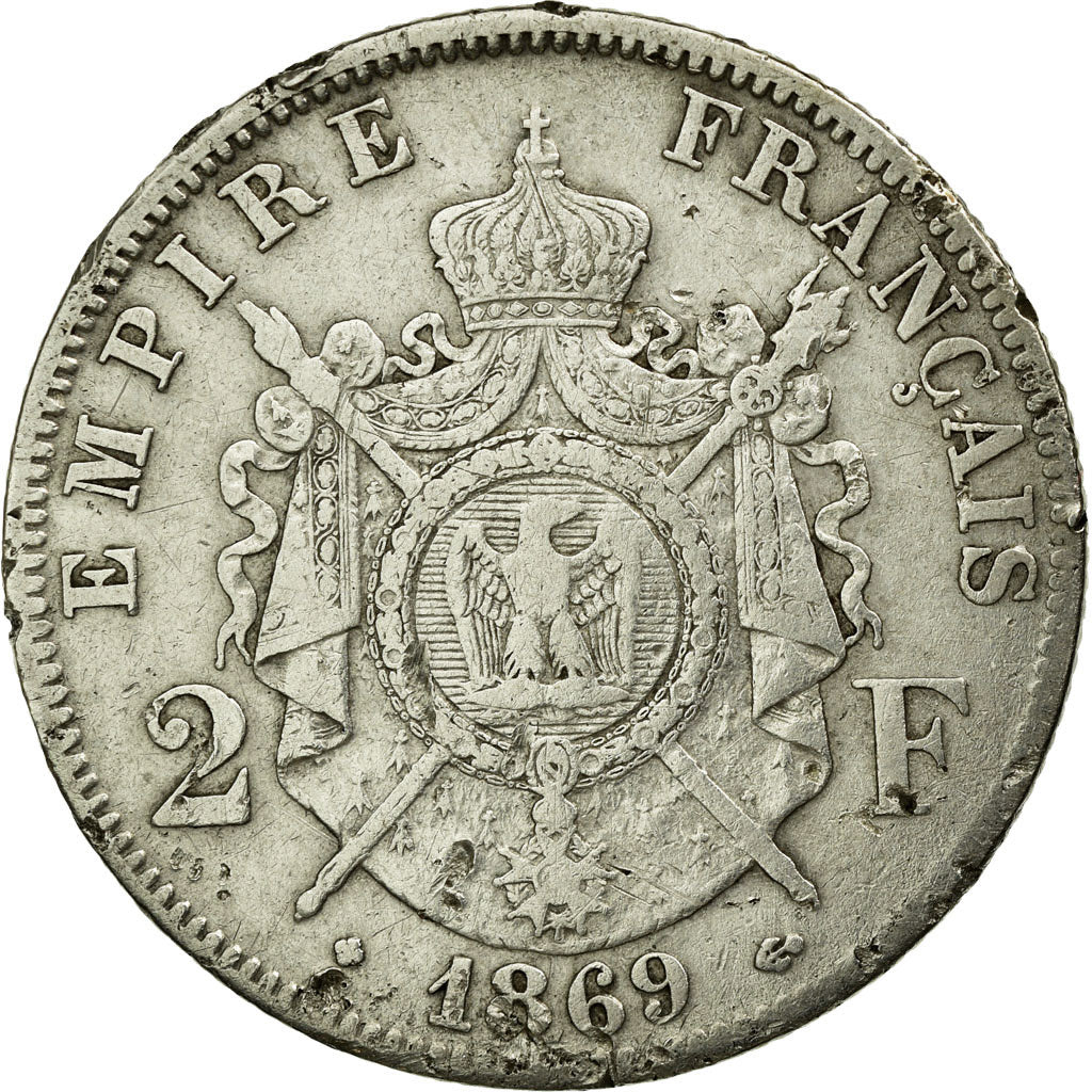 Moneta, Francia, Napoleon III, Napoléon III, 2 Francs, 1869, Strasbourg, MB